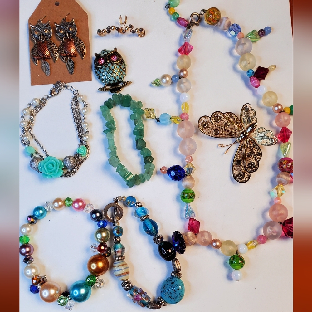 Handcrafted Bohemian Jewelry bundle Bracelets necklace earring brooch 9 pieces
